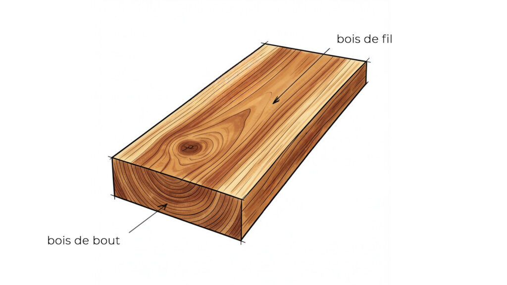 Croquis bois massif : bois de fil et bois de bout