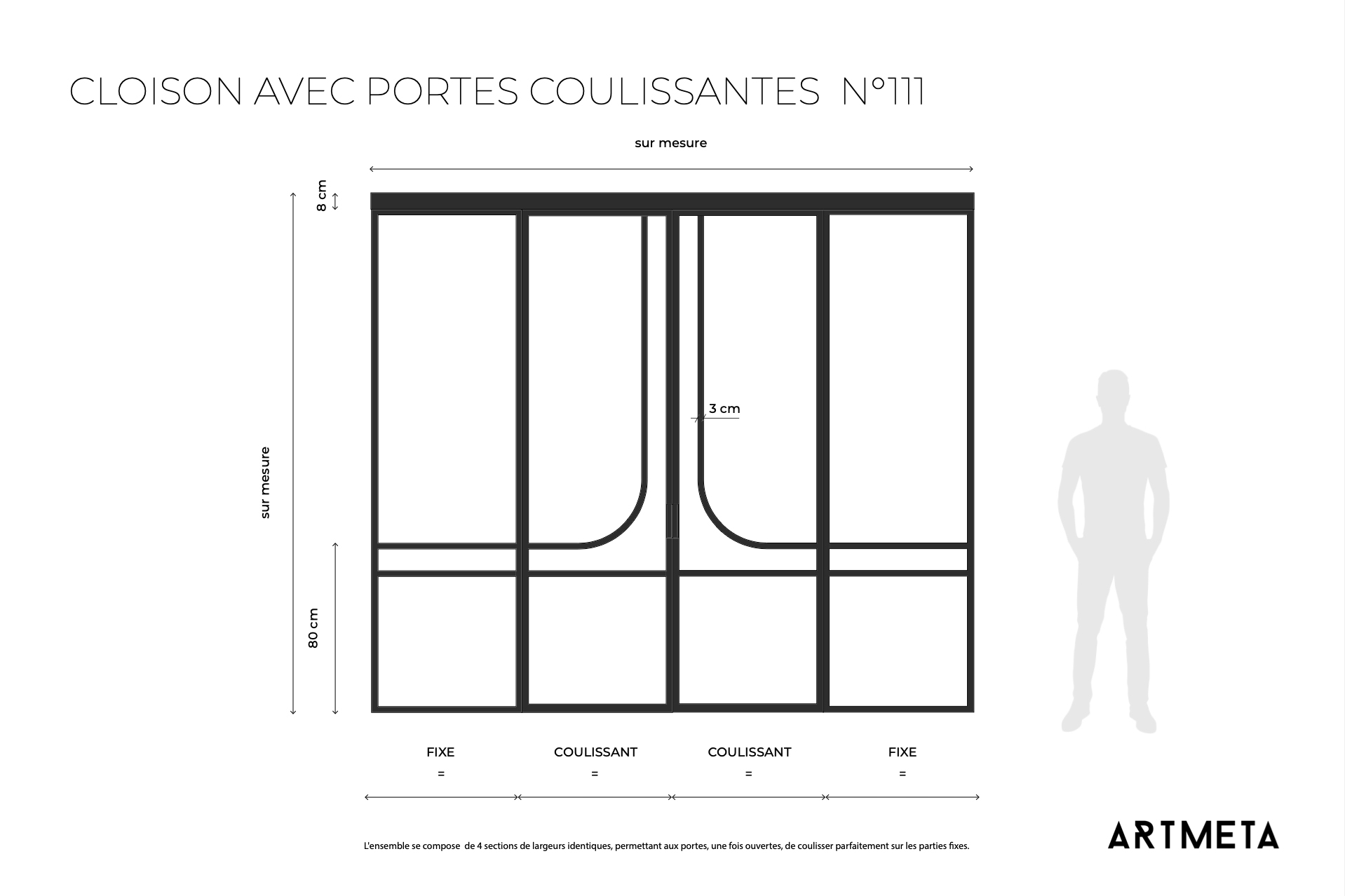 Cloison avec double porte coulissante 111