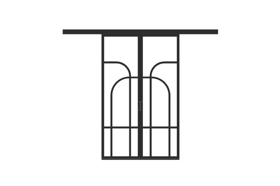 Double porte coulissante acier verre avec courbes 125