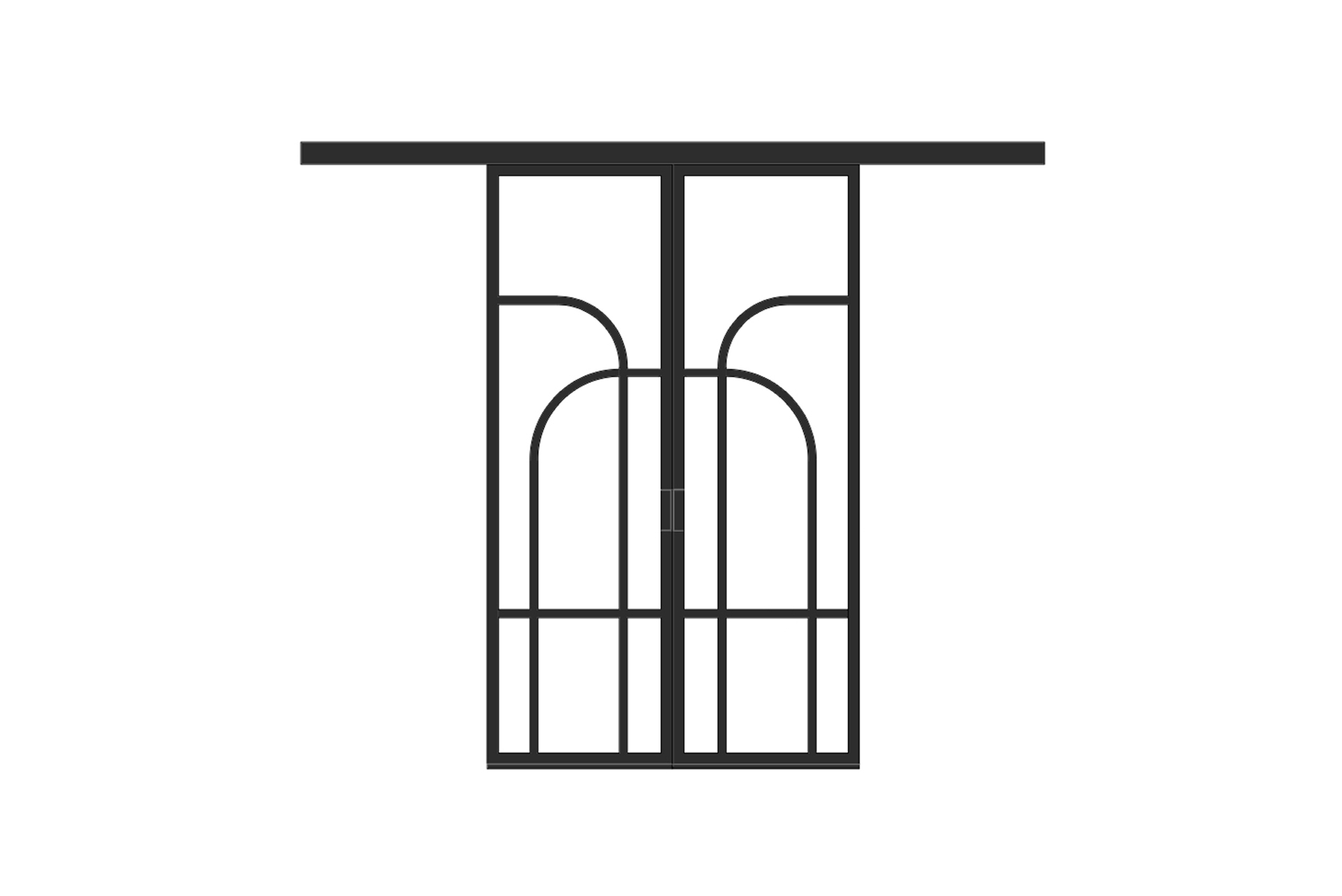 Double porte coulissante acier verre avec courbes 125