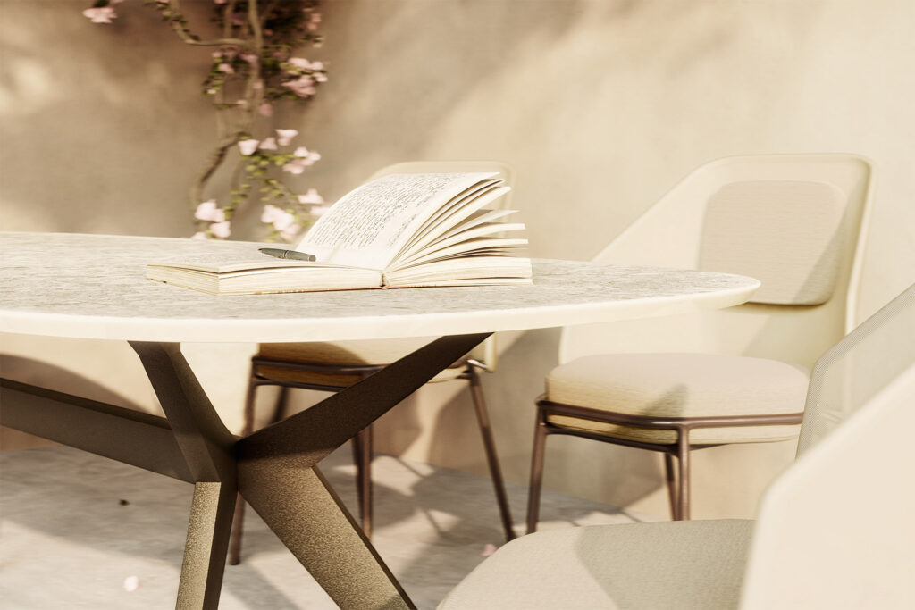Table extérieure Papillon céramique DEKTON détail