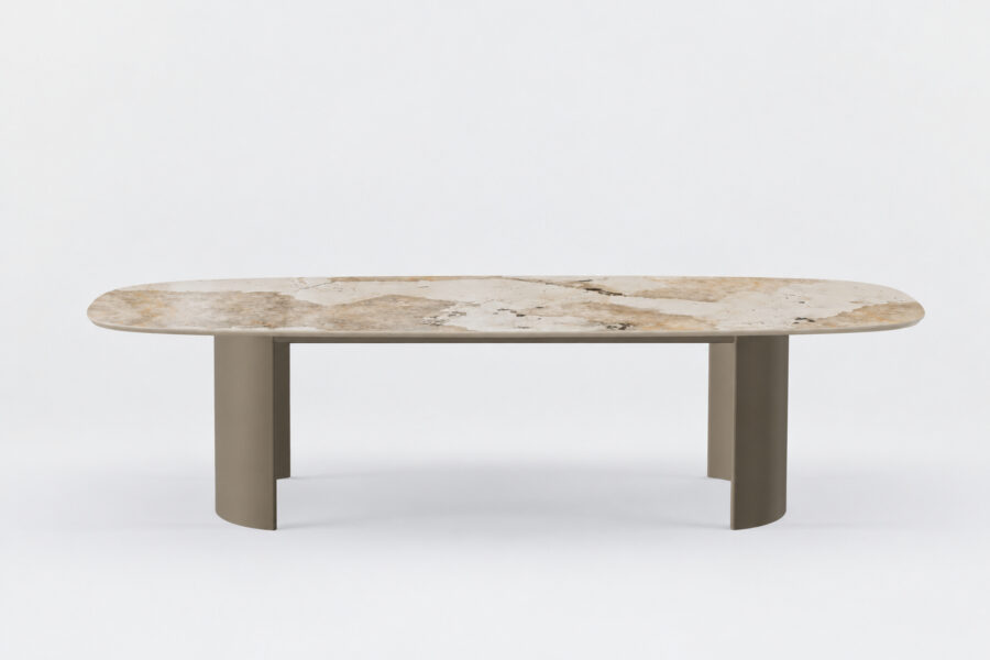 Table en céramique Dekton avec 2 pieds cintrés