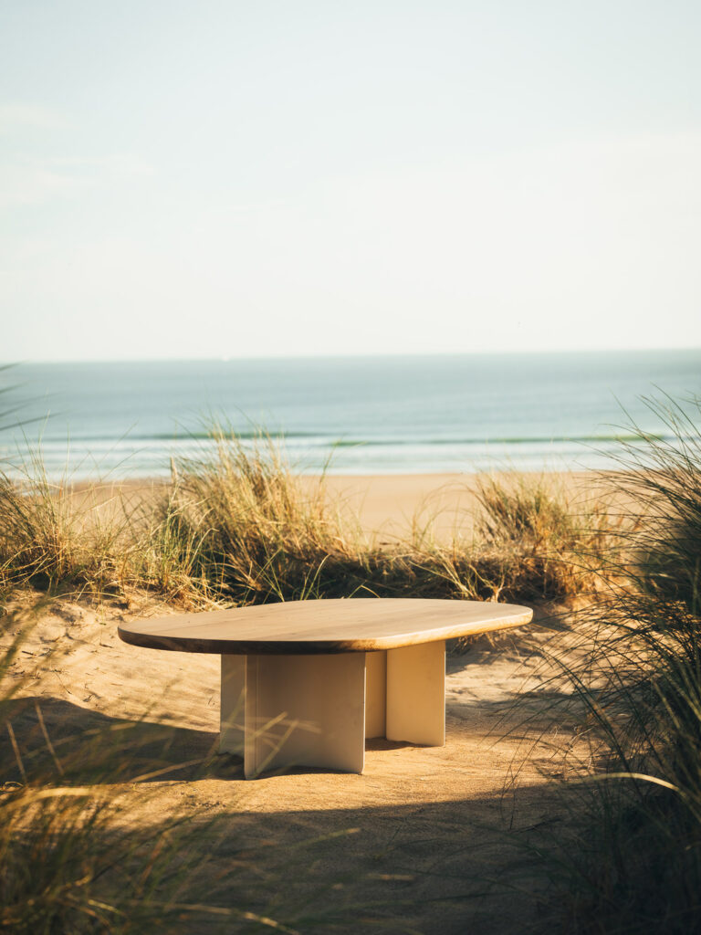 table basse Corolle acier et bois massif